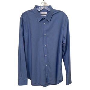 Calvin Klein Blue Pinstripe Button Up Shirt Mens Size XL Non-Iron Business Work
